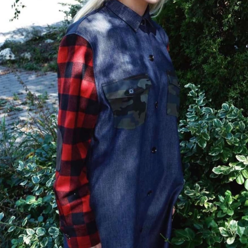 Sunshine Park Plaid, Denim and Camo Boutique Button Front Jacket